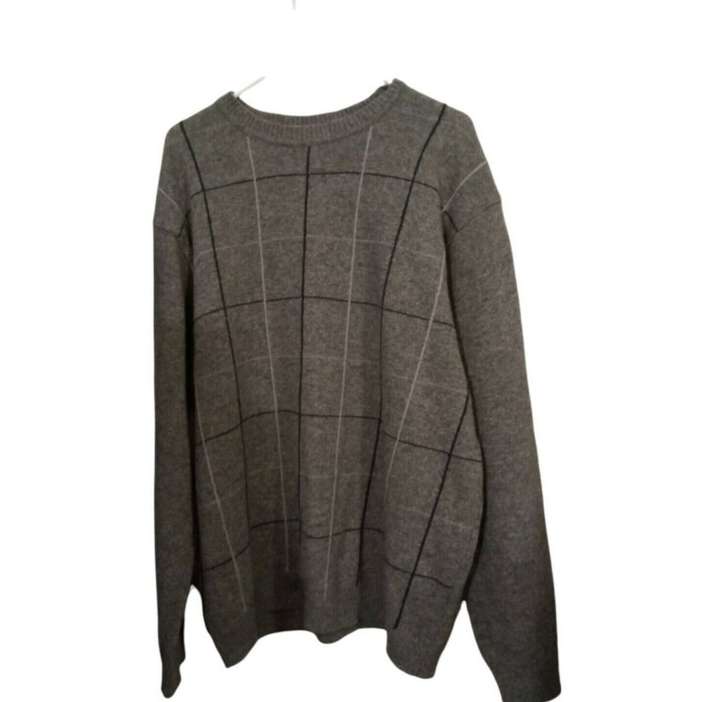 Mens Pullover Merona LambsWool Long Sleeves Plaid Grey Sweater Size XL New Gift